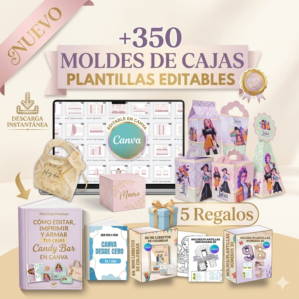 🔥+350 Plantillas de Cajas para Fiestas Editables en Canva + 5 Bonus de regalo 🎁